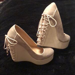 Tan wedged shoes